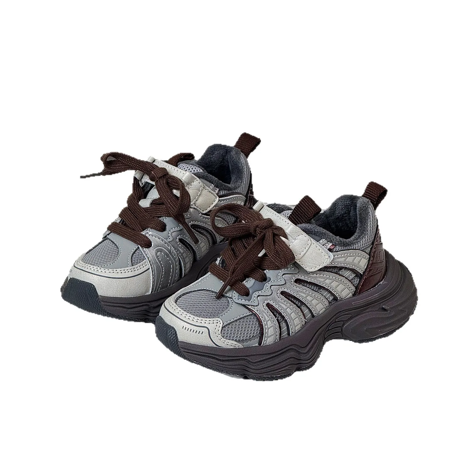 

New Winter Children Boys Girls Fashionable Trendy Velvet-lined Dad Shoes Kids Toddler Older Unisex Microfiber Warm Sneakers