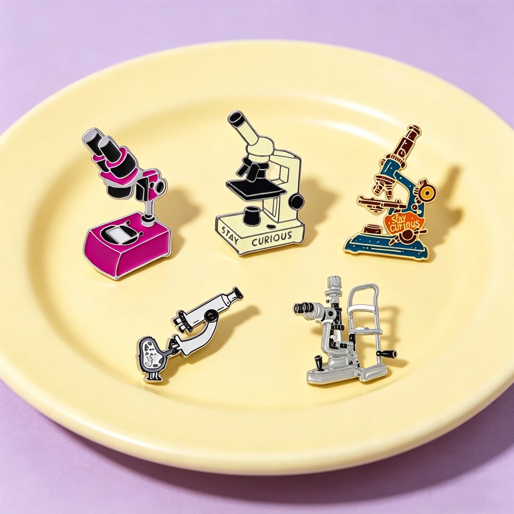 Catuni Cartoon Microscope Pin Laboratory Research Tool Enamel Brooch Backpack Fashion Accessory  Gift For Both Men And Women