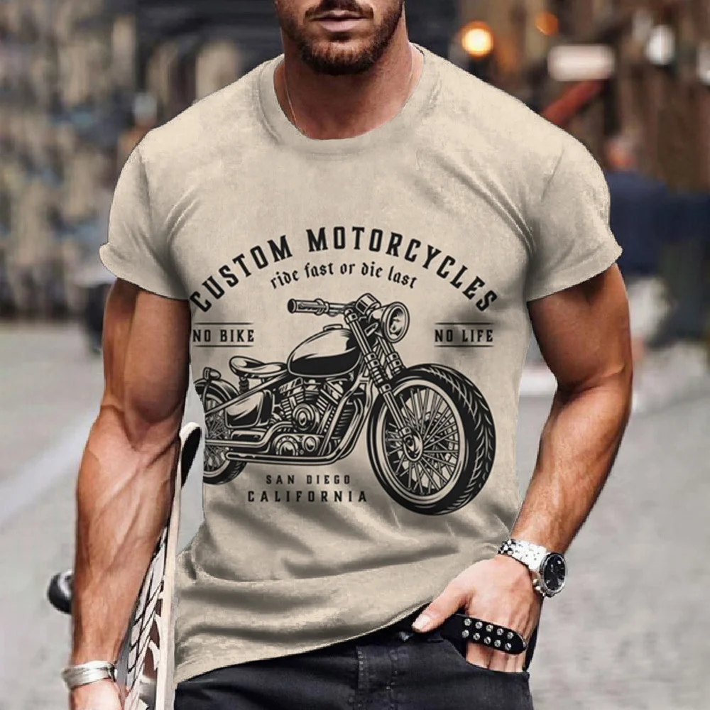 Vintage Men\'s T-Shirts 3d Motorcycle Printed T Shirts Motor Vehicle Graphic Tees Summer Casual Streetwear Oversized Men Clothing