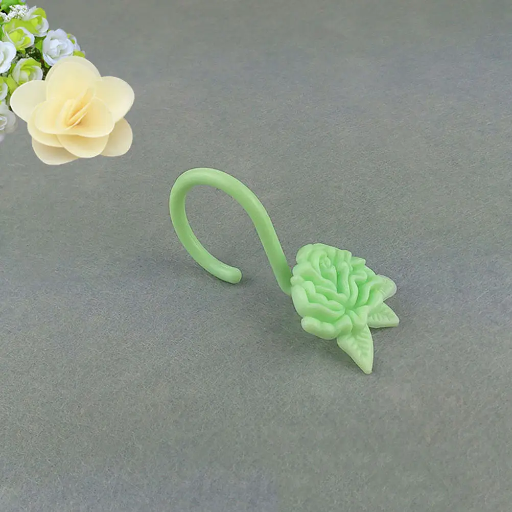 18Pcs Plastic Shower Curtain Hooks Rose Decor C-Shaped Glide Rings for Bathroom Tub Dressing Room Changing Room Smooth Quiet