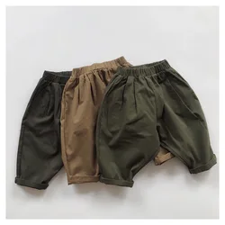 Autumn Toddler Boys Pants Cotton Solid Ruched Loose Stretch Versatile Kids Boys Pants Casual Long Children Boys Trousers