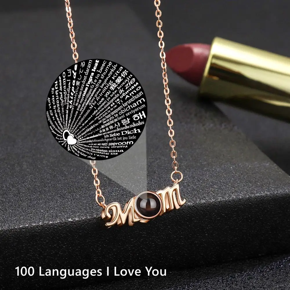 Projection Photo Necklace Personalized Custom Photo Necklace for Women Mom Heart Pendant Mother's Day Jewelry Memory Gift