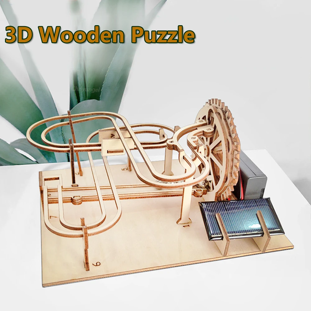 Wooden Puzzle Marble Run Gear Engineering Transmission Building Kit DIY Assemble Model Steam Educational Toys Gift for Child