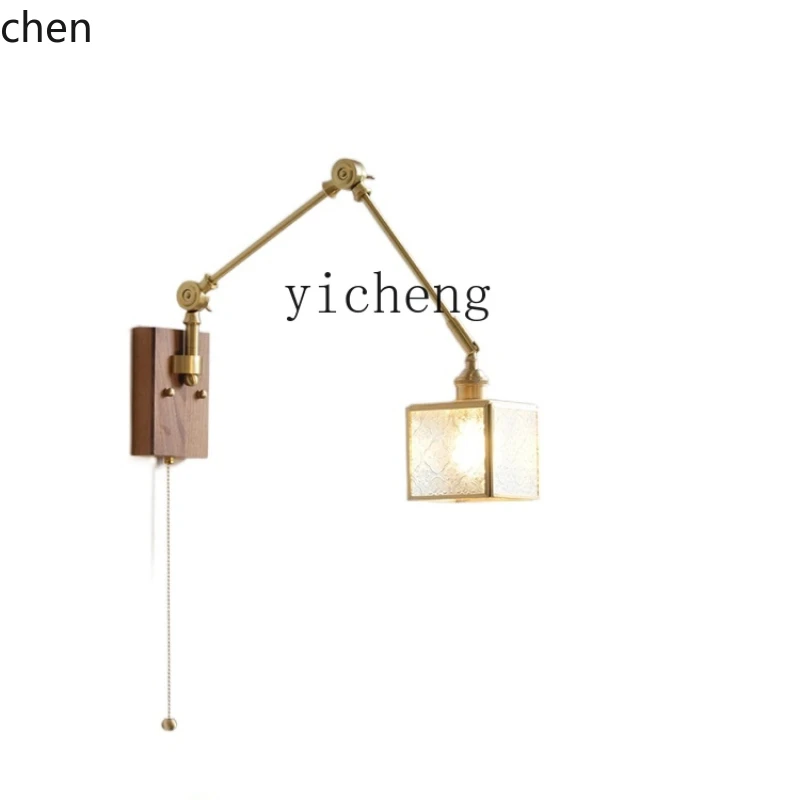 YFY Japanese Style Featured Glass Walnut Wall Lamp with Switch Lamp