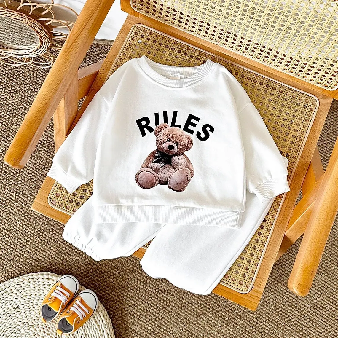 Stylish Suit Autumn Baby Clothes Sets Casual Boys Infant Long Sleeves Cartoon Bear Top+Pants Cute Toddler Kids Clothes Baby 4Y