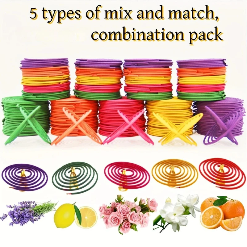 48 unidades/caja, Bobinas de Incienso Naturales Mixtas, 3 Horas de Duración, con Aceite Esencial de Lavanda y Limoncillo, para Uso en Exteriores, Incienso en Caja