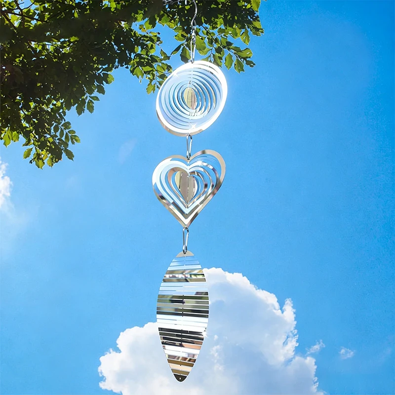 Heart Wind Spinner Wind Chimes Hanging Decorations Pendants Rotating Wind chimes Garden Home Decor Metal Drip