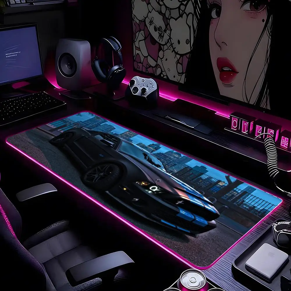 

Модный коврик для мыши с логотипом F-Fords Mustang, коврик для мыши с HD-печатью, для компьютерных геймеров, с фиксирующим краем, нескользящий, RGB, XXL 90x40 см, Keybo