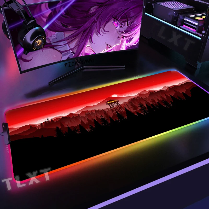 Grande tappetino per Mouse RGB Deep Forest Firewatch Gaming Mousepad LED tappetini per Mouse grandi tappetini per Mouse Gamer tappetini per scrivania per PC tappetino per tastiera RGB