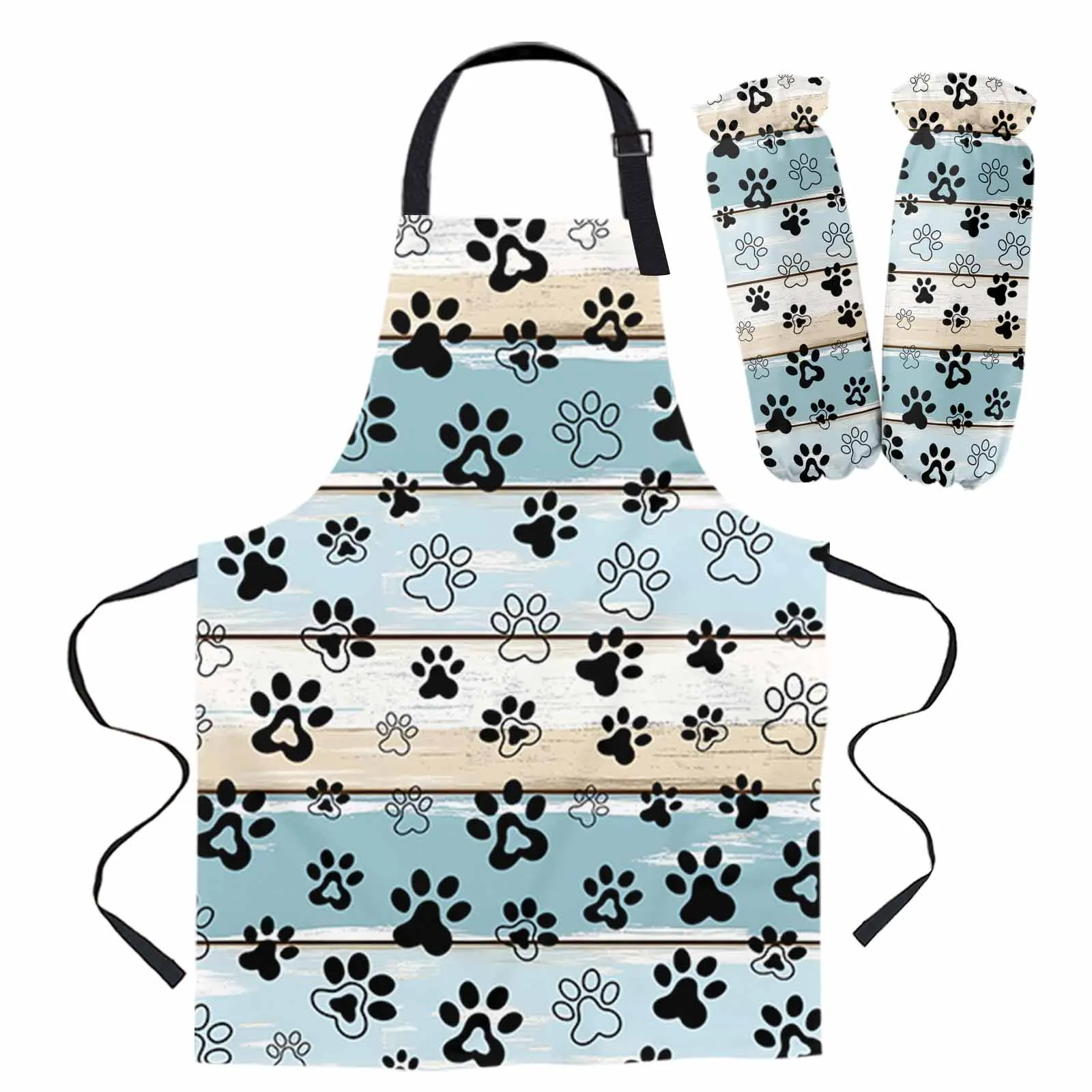 

Vintage Farmhouse Pet Paws Wood Grain Apron Cuff Oven Mitts Woman Kid Home Cooking Baking Coffee Cleaning Kitchen Accessories
