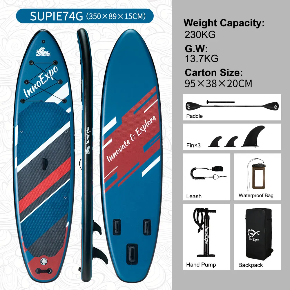 InnoExpo Opblaasbaar Stand Up Paddle Board 320 × 83 × 15cm, Antislip SUP met peddel, pomp, rugzak & accessoires, Opblaasbaar paddle board voor surfen, yoga, vissen & toeren.