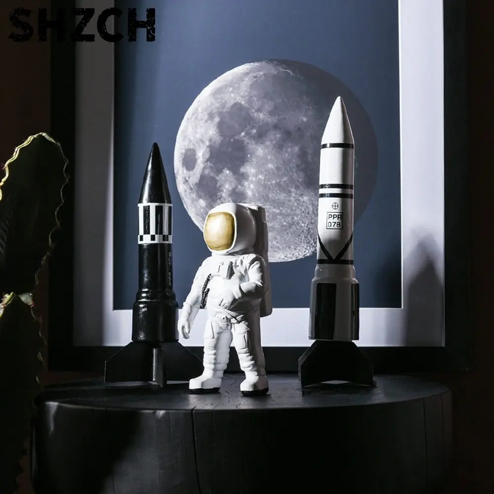 Minimalist Astronaut Rocket Spacecraft Resin Sculpture Handmade Rocket Spaceship Study Office Home Decor Abstract Accessories