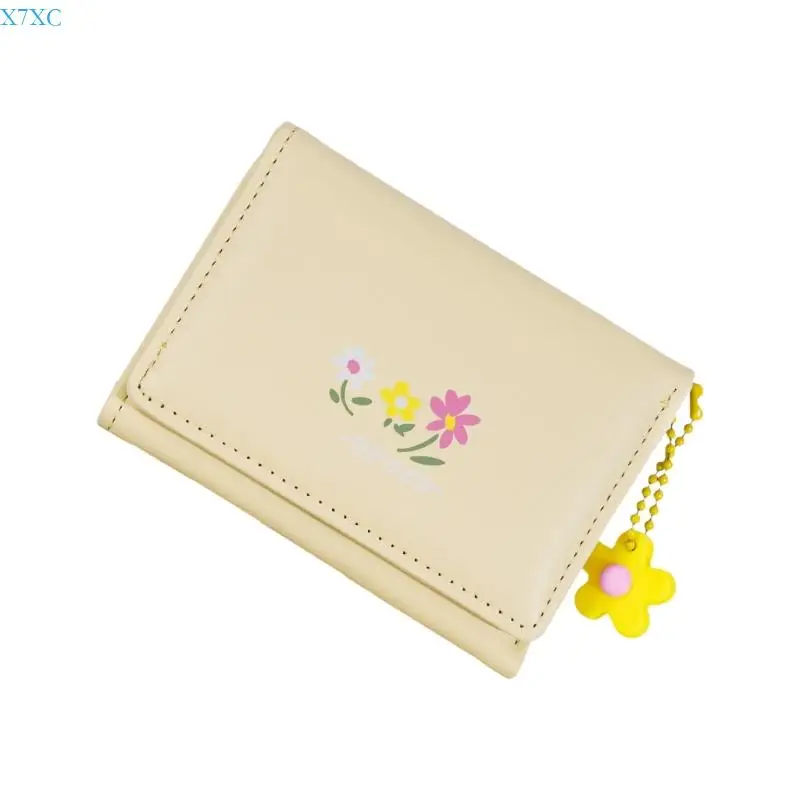 

X7XC Floral Print Short Purse Trifold Wallet Change Purse Pendant Wallet Coin Purse