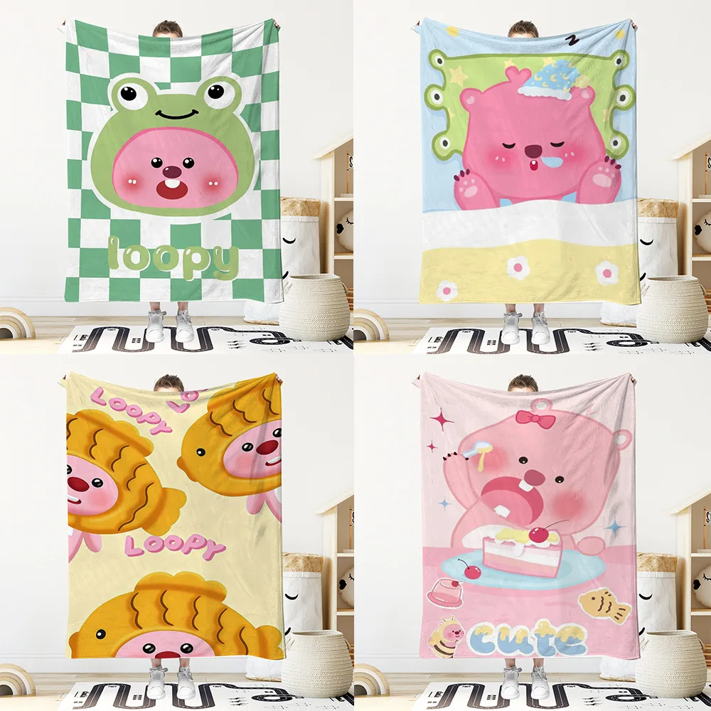 Cartoon beave Flannel Beaver Digital Print Office Nap Blanket, Air-conditioned Room Cover Blanket Y2k Fashion Toy Anime 70x100cm