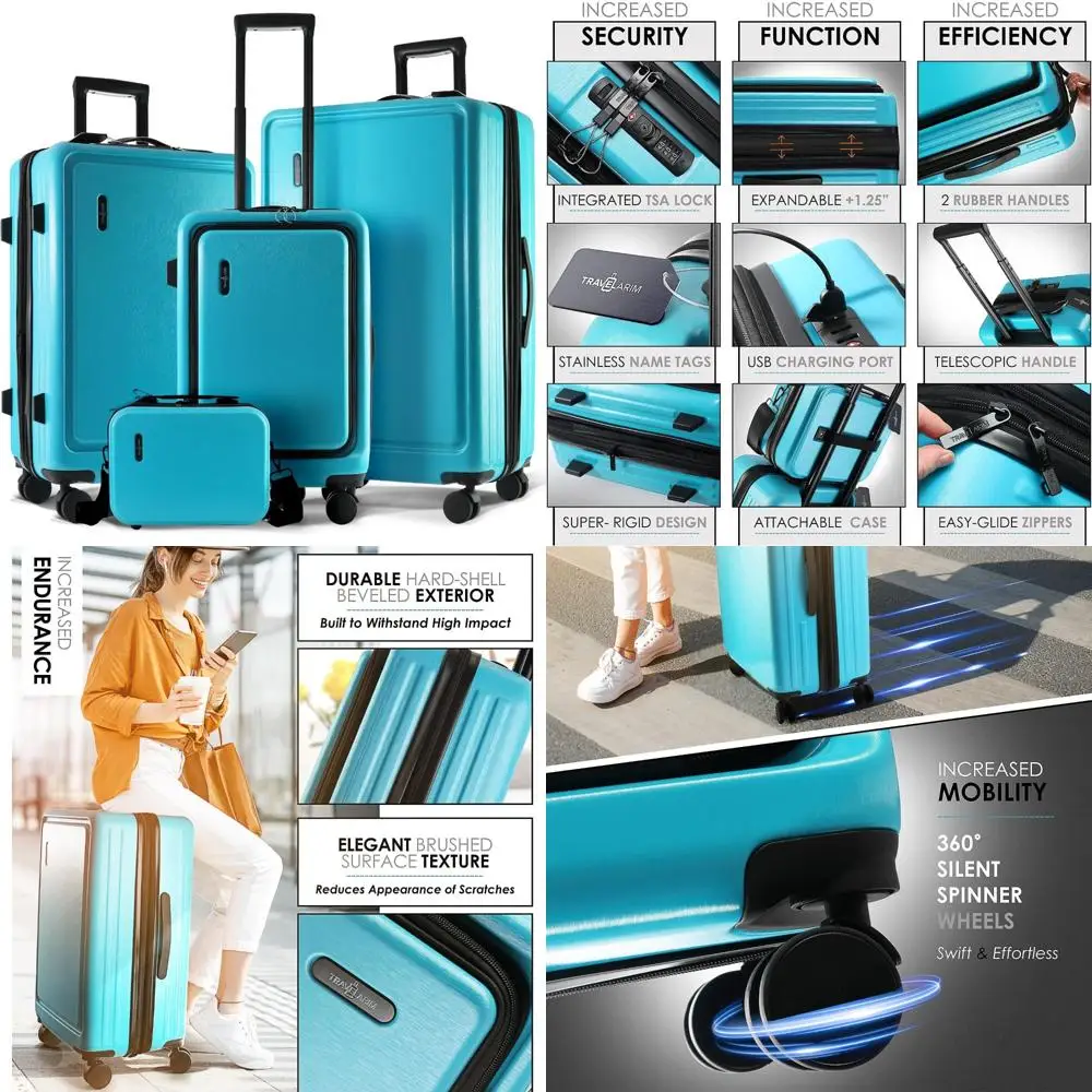 

Expandable Spinner Luggage Set - 4 Piece Large Suitcases with TSA Lock, Teal Color, Travel Essential for Large Capacity