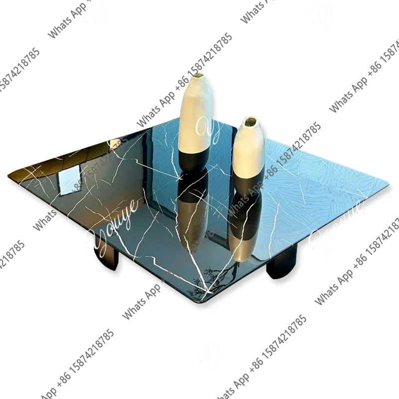 HxItalian Minimalist Natural Luxury Stone Black And White Root Square Coffee Table Large Flat Natural Marble Square C
