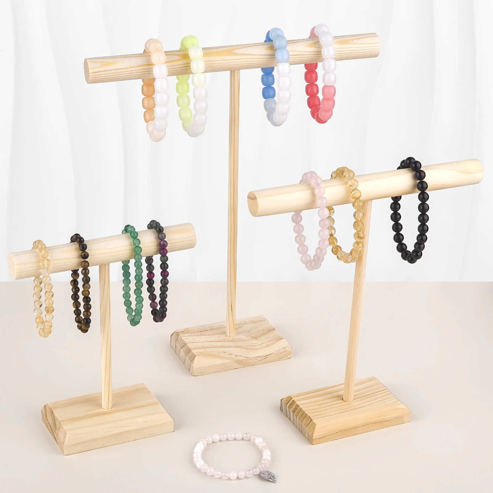 Wooden Jewelry Display Stand T-Shaped Necklace Bracelet Jewelry Holder Storage Rack Home Jewelry Organizer Showcase Storage Rack