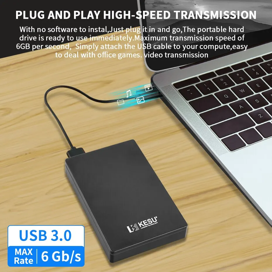 KESU-Disco Rígido Externo Portátil, HDD 2.5 ", 250GB, 320GB, 500GB, 1TB, Armazenamento USB 3.0, Compatível para PC, Mac, Desktop, MacBook