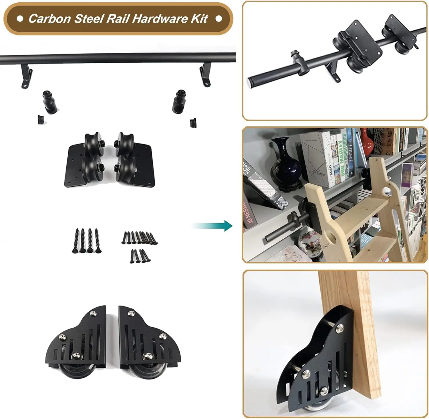 Sliding Barn Door Hardware Kit | Library Rolling Ladder Track Hardware Sliding Rail Track Roller System Closet Set | Round Tube