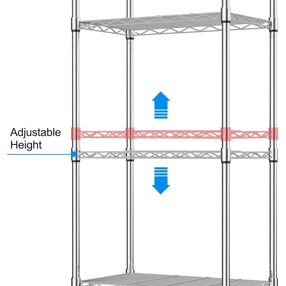Mobile 5-Tier Chrome Steel Shelving Unit for Garage, Kitchen, Living Room - Heavy Duty Rack, 23.2L x 13.8W x 72H