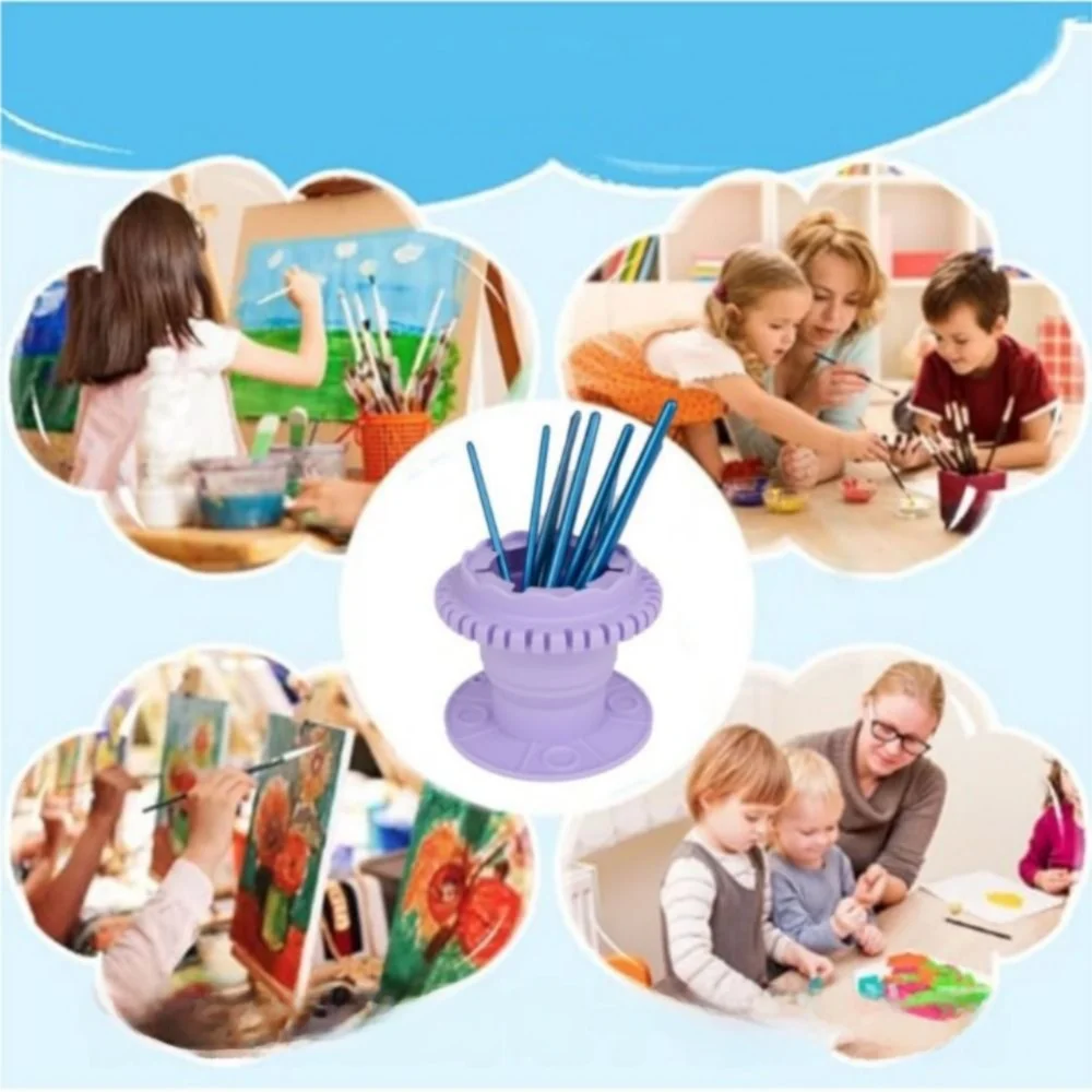 Foldable Painting Brush Washer Suction Cup Bottom Non-slip Silicone Paint Cleaner Box Pen Holder with Hanging Hole