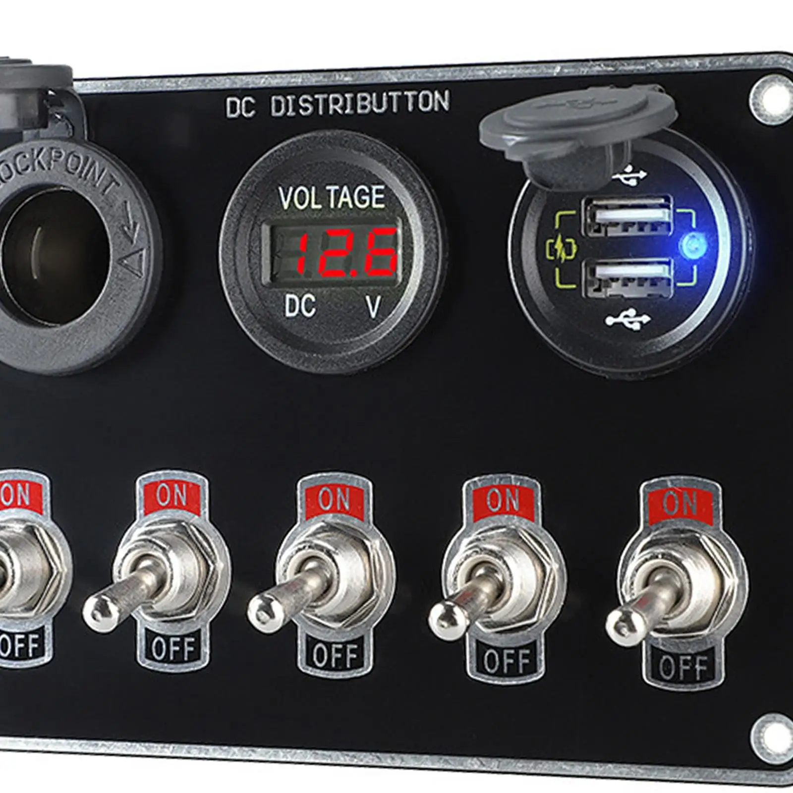 Dual USB Socket LED Switch Panel with Voltmeter 5 Gang Rocker Relay for UTV Trailer Car Marine