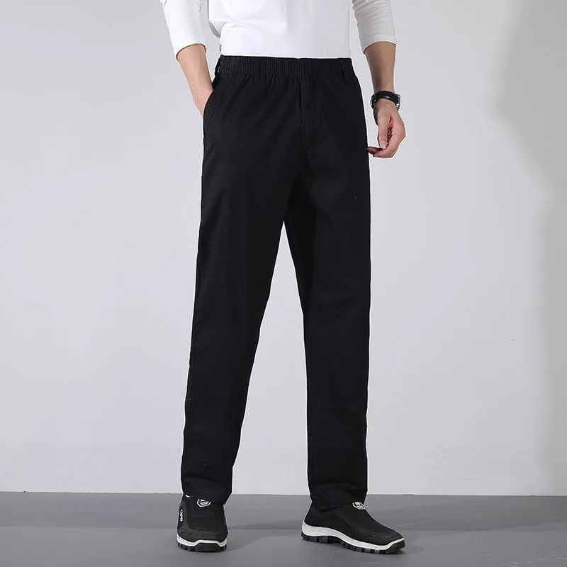 

Pure Cotton Casual Pants Middle-aged Elderly Men's Straight Elastic Daddy Men's Pants Loose Pants