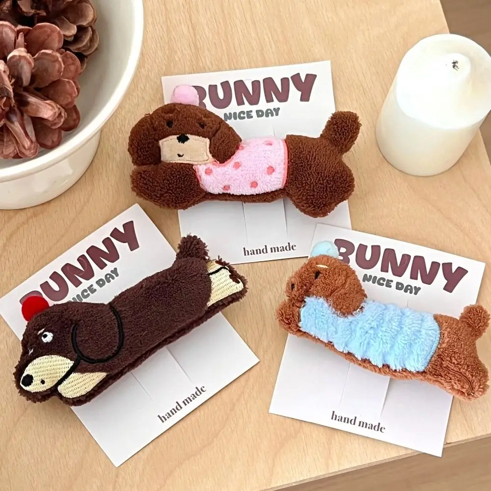 Korean Style Cute Doggie Hairpin Kawaii Sweet Lovely Puppy Barrettes Headwear Side Clip Cartoon Plush Hair Clip Girls