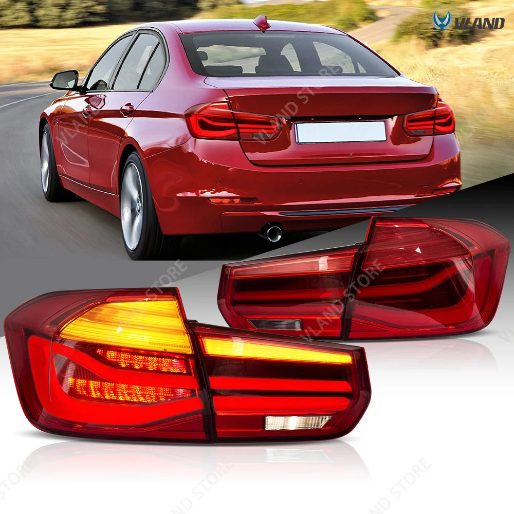Image of VLAND 2012-2019 3er Serie F30 F80 6. Generation E-Mark LED-Rückleuchten Sequentieller Bernsteinfarbener Blinker DRL Rücklampen Paar Set von 2