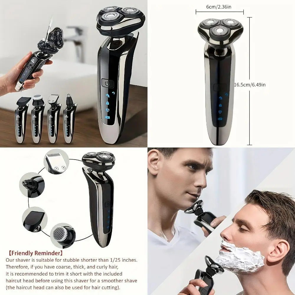 

Convenient Waterproof Rechargeable Men's Shaver with Nose and Sideburn Trimmers and Face Cleaning Brush - Achieve a Smooth, Clea