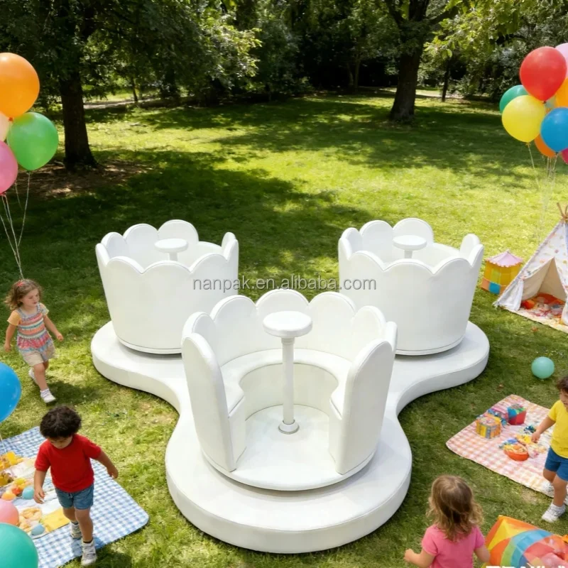 Commercial White Soft Teacup Carousel PU Foam Spinning Electric Cup Merry Go Round for Party Rental