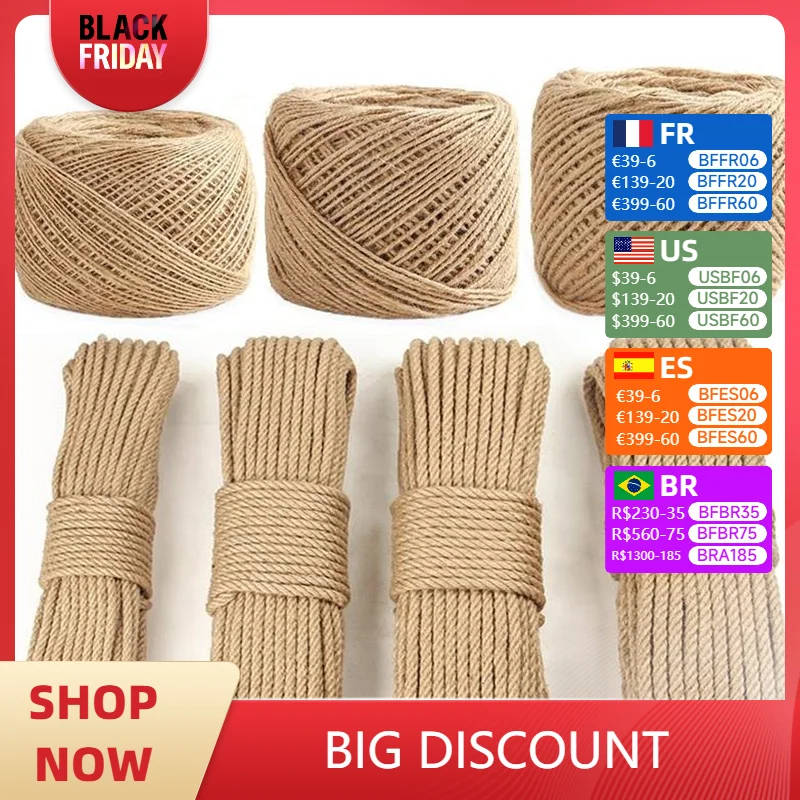 Hand-Woven DIY Material, Coarse Ornament, Wear-Resistant Hemp Rope,Fine Linen Photo Wall Decorative, Natural Jute Twine Cord