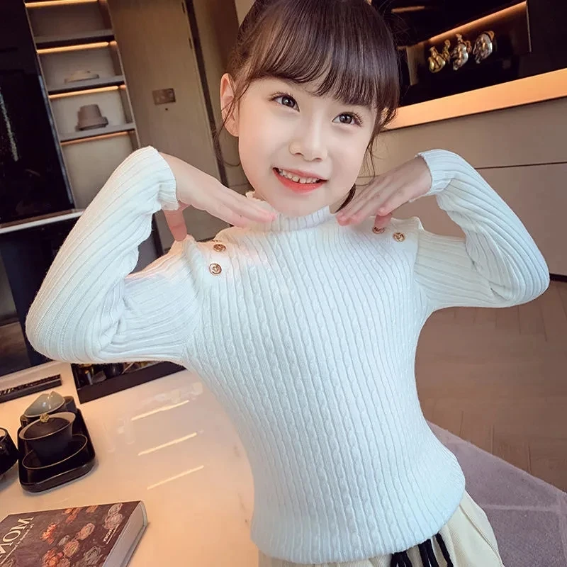 Girls sweater turtleneck pure color knitted sweater autumn children\'s clothing pure color pullover children\'s top 2t 3t 4t 8 12