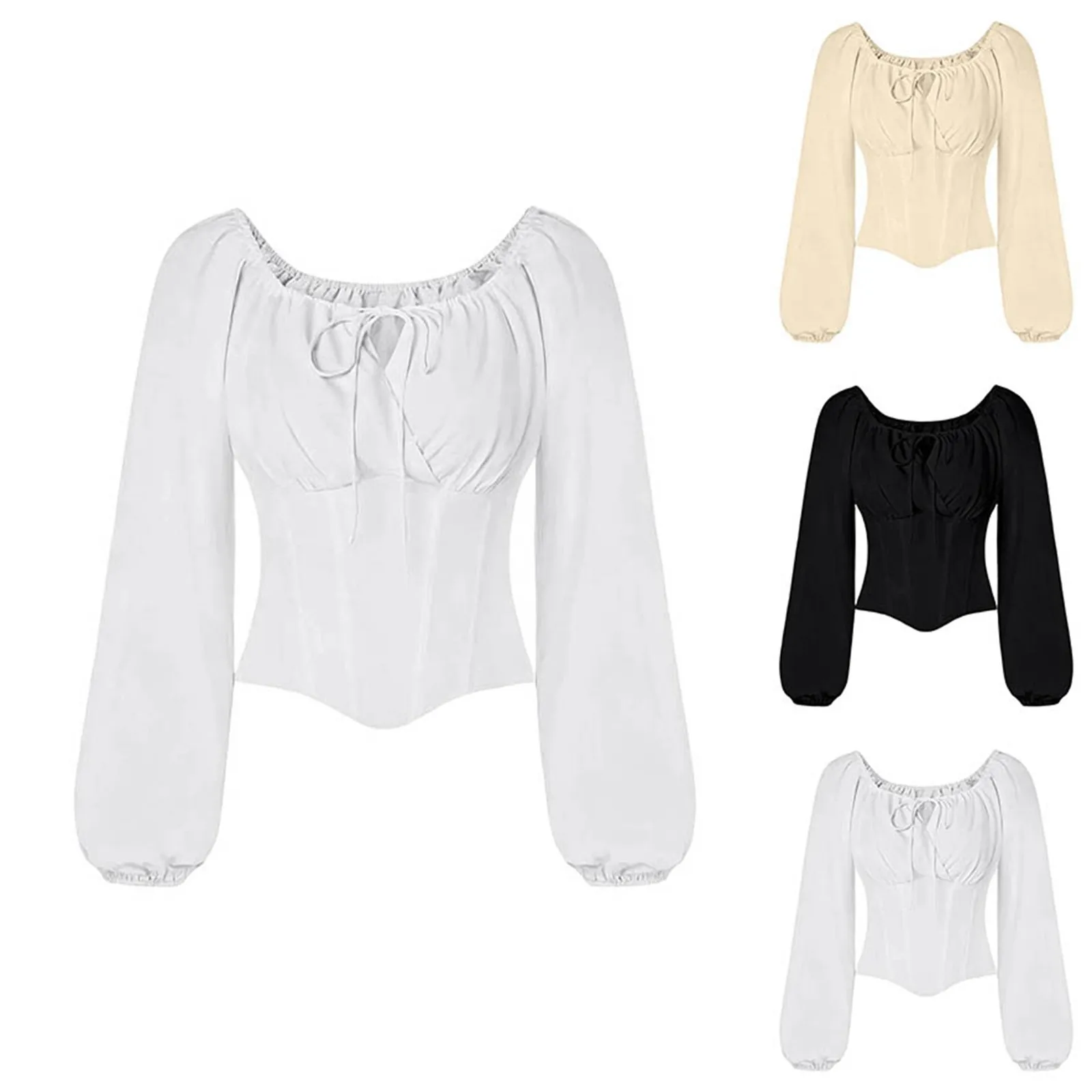 Renaissance Blouse Peasant Women Long Sleeve Boho Shirt Steampunk Pirate Medieval Victorian Cosplay Costume Corset Top Halloween