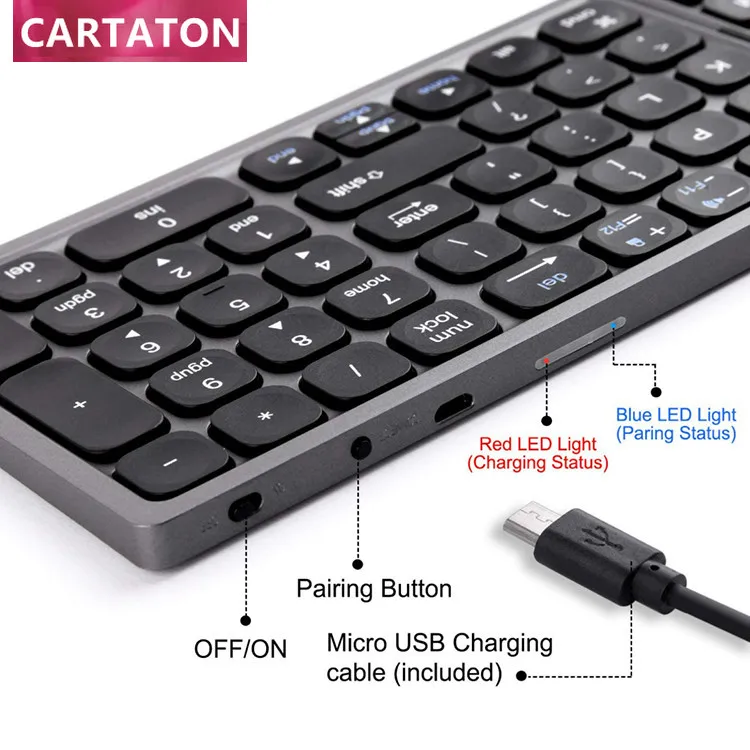 Ergonomische benutzer definierte ultra dünne spanische Layout Kunststoff abs Bluetooth faltbare Mini-Tastatur mit Pad
