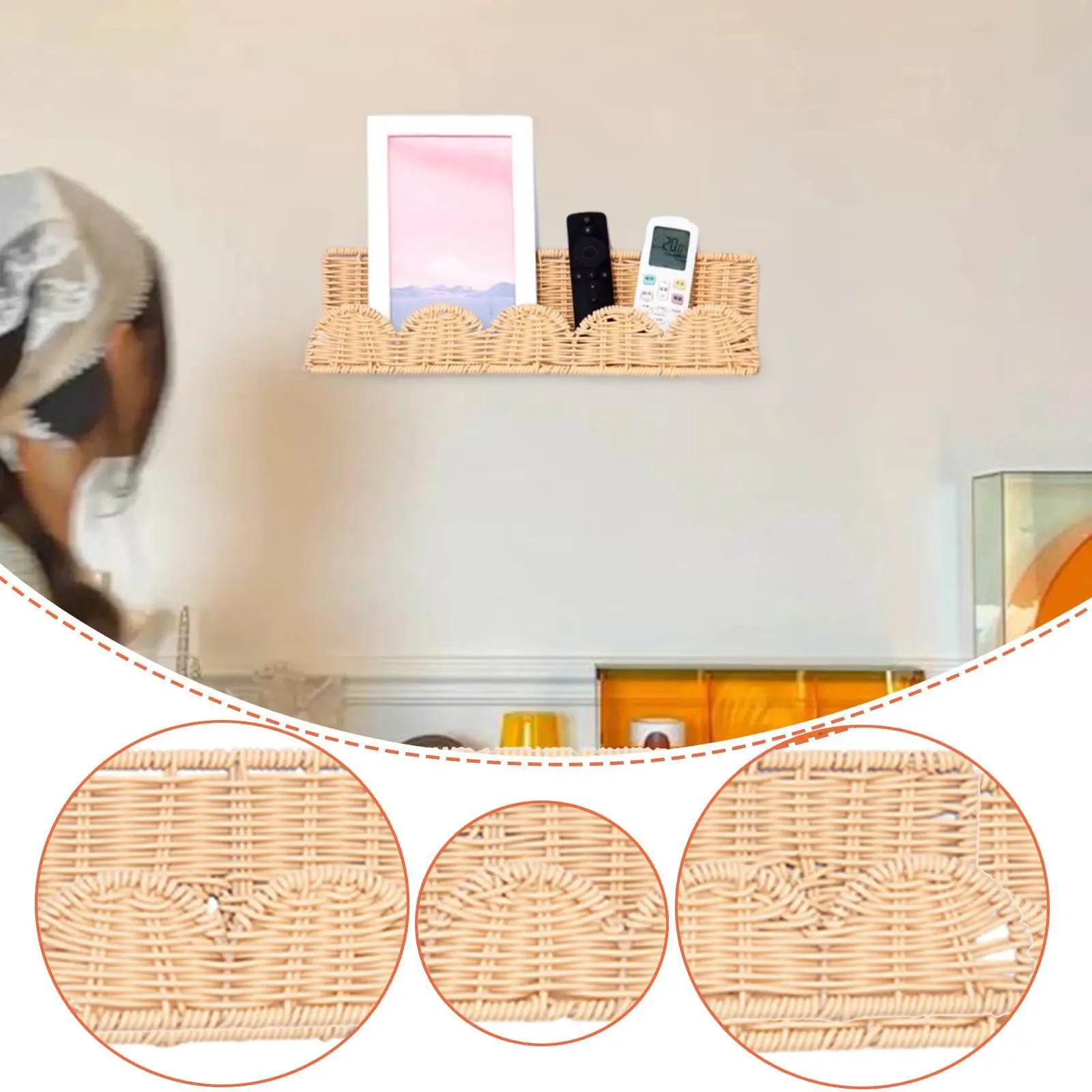 PP Material Decorative Storage Basket Wall Hanging Woven Organizer for Farmhouse Entryway Bathroom Kitchen Rustic Style