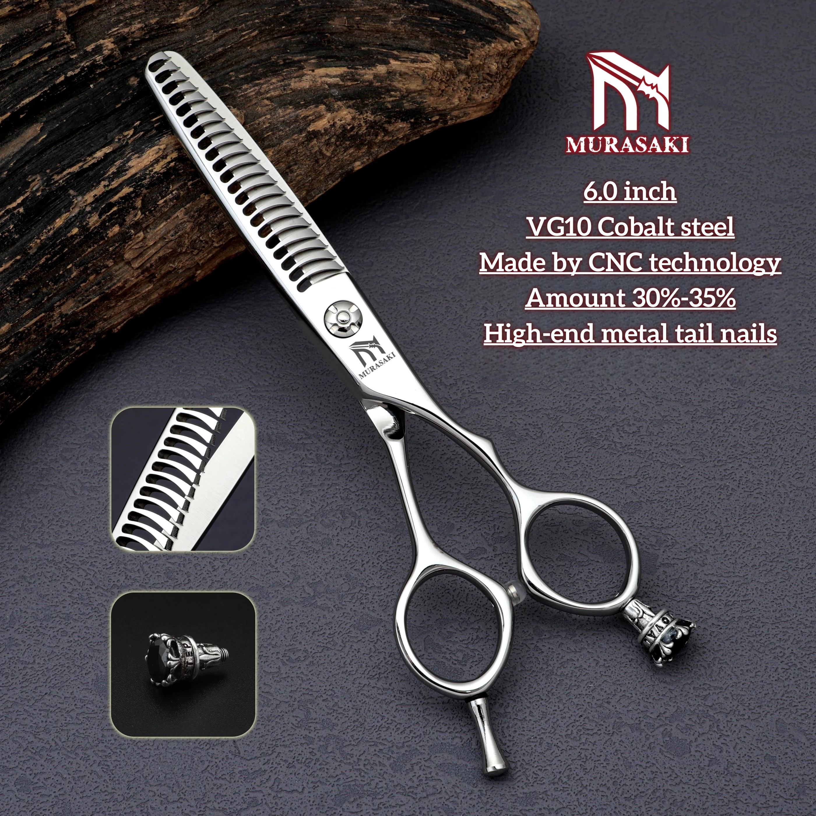 

MURASAKI Professional hair scissors，CNC technology hair thinning shears，Japanese VG10 Cobalt steel，High-end metal tail nails