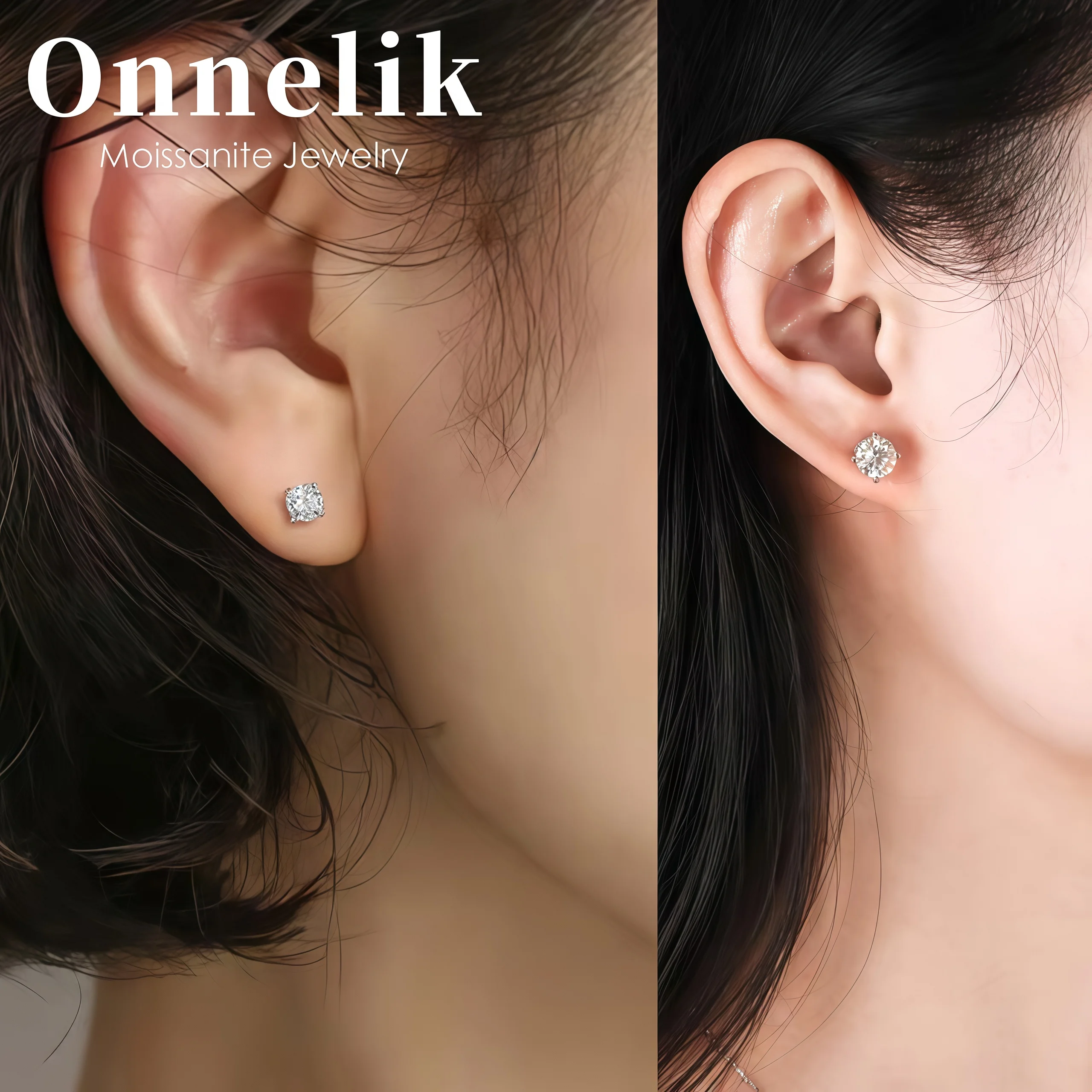 

Onnelik 0.5/0.8/1/2CT Moissanite Stud Earrings for Women Wedding Party Birthday Fine Jewelry S925 Sterling Silver Fashion Gift