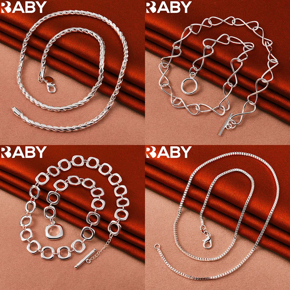 

URBABY 925 Sterling Silver 50cm Geometric Necklace For Women Men Charm Trend Birthday Gifts Fashion Party