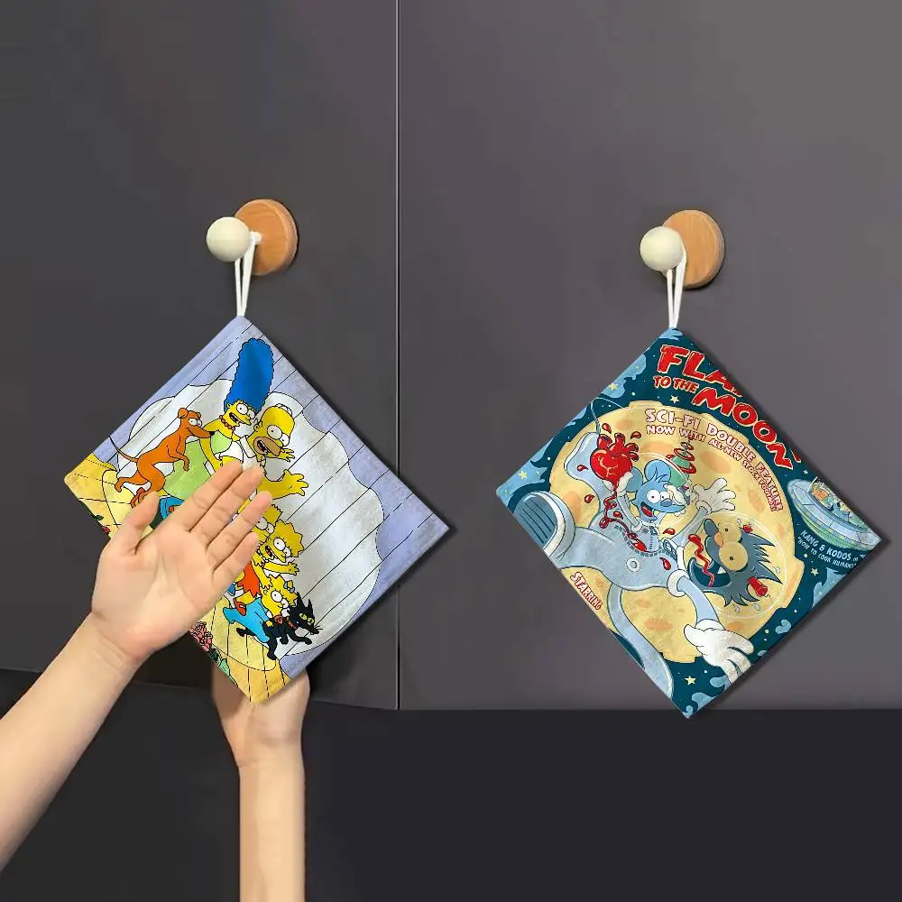 Cartoon The S-Simpsons Hanging Kitchen Towel, Polyester Cotton Material, Wear Resistant Hand Wiping Towel for Home