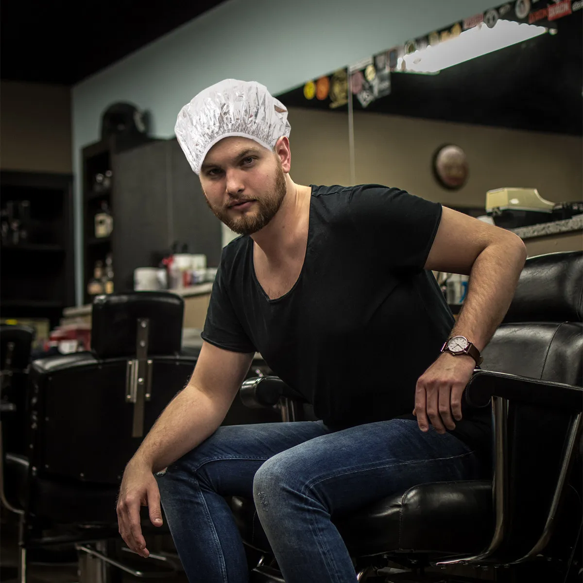 

Набор из 4 термошапочек для волос из алюминиевой фольги, водонепроницаемые, эластичные, для окрашивания волос, золотисто-серебристые, глубокая термоизоляция