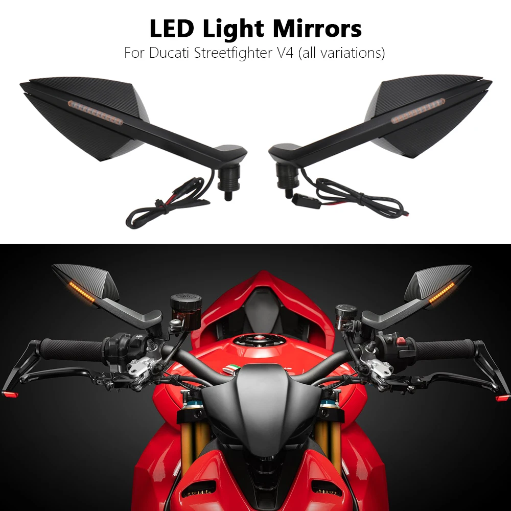 

Motorcycle Accessories Rearview Mirror with LED Turn Signal Light Black A pair For Ducati Streetfighter V4 STREETFIGHTER V4