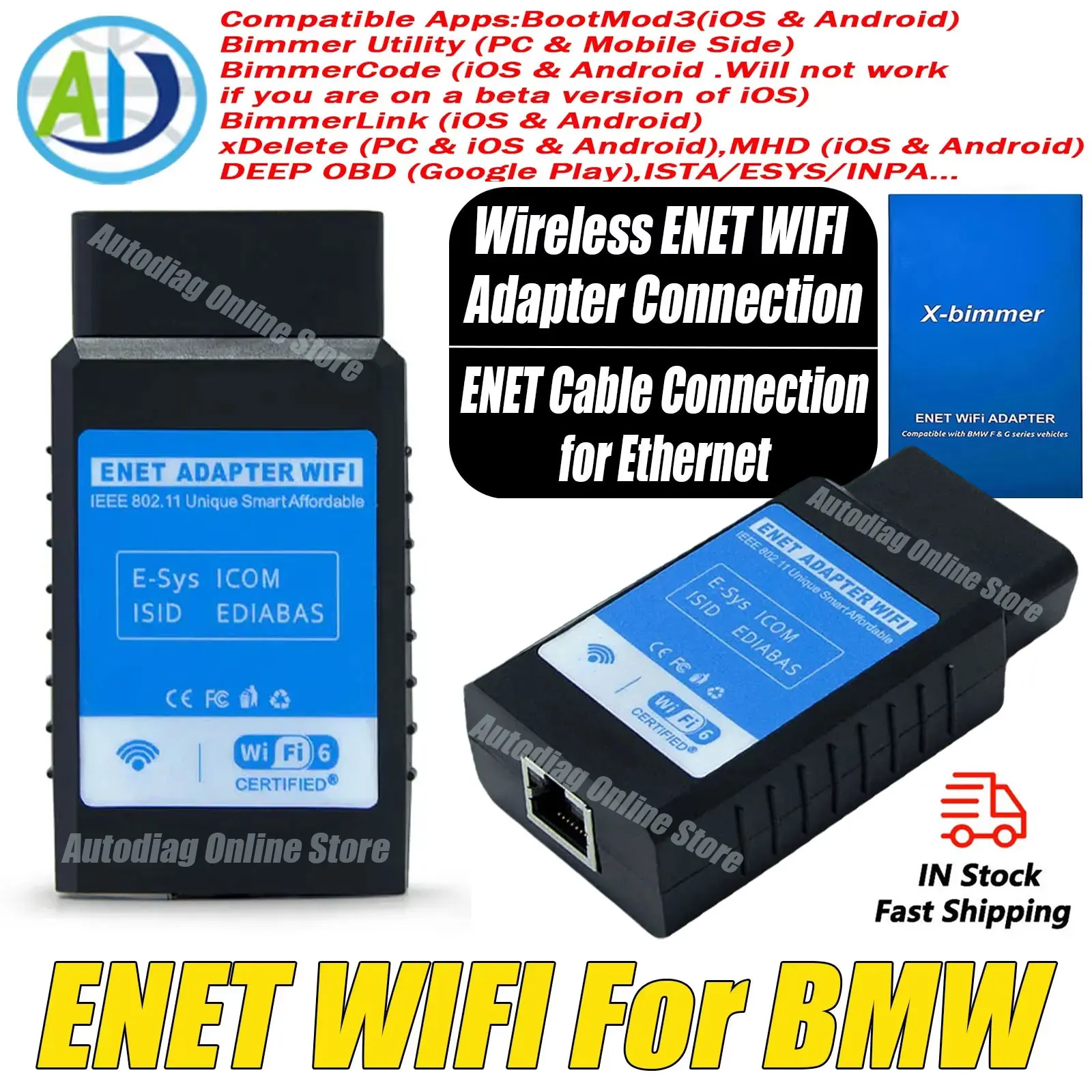 

ENET WiFi для BMW ICOM F/G Series OBD2 Ethernet-кабель для кодирования, совместимый с BimmerCode, Bootmod3, xDelete, MHD, диагностический сканер OBD2