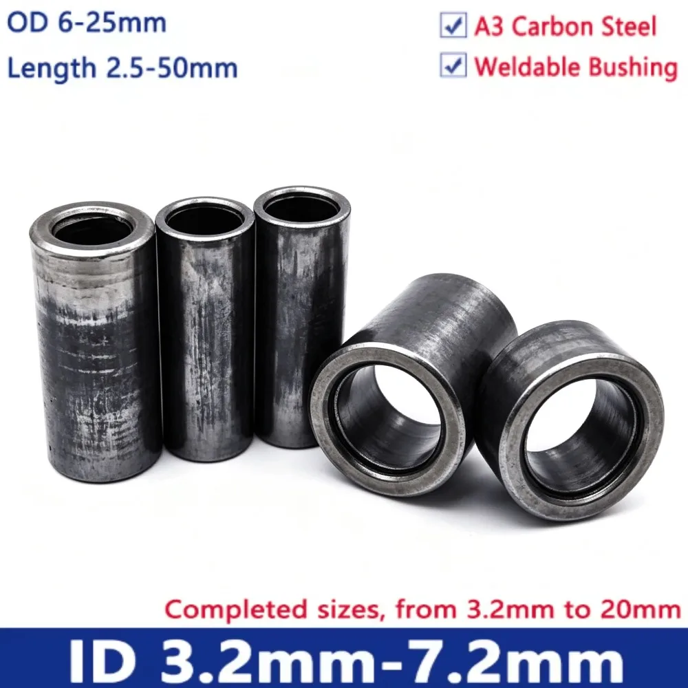 Weldable A3 Carbon Steel Hollow Round Spacer Sleeve, Unthreaded Standoff Bushing Washer Gasket ID3.2-7.2 OD6-25 L2.5-50