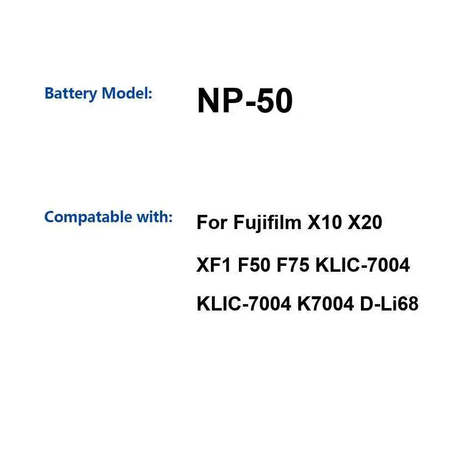 Digital Camera Battery NP-50 1400Mah For Fujifilm X10 X20 XF1 F50 F75 Klic-7004 K7004 D-Li68