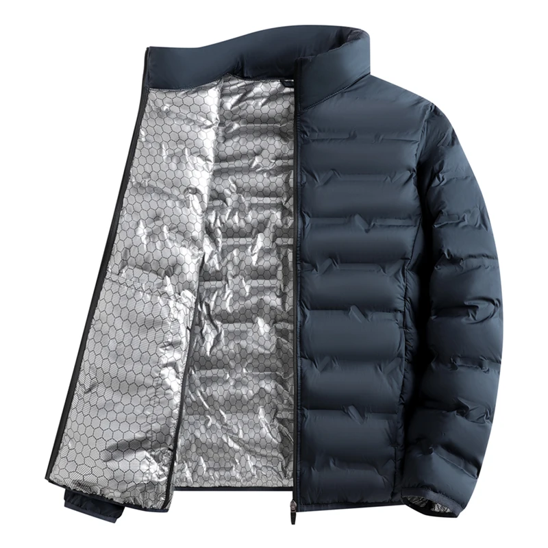 Graphene Self-heating Padded Jacket Men Solid Windproof Pleated Down Jackets Man Stand Collar Classical Warm Winter Jackets Male
