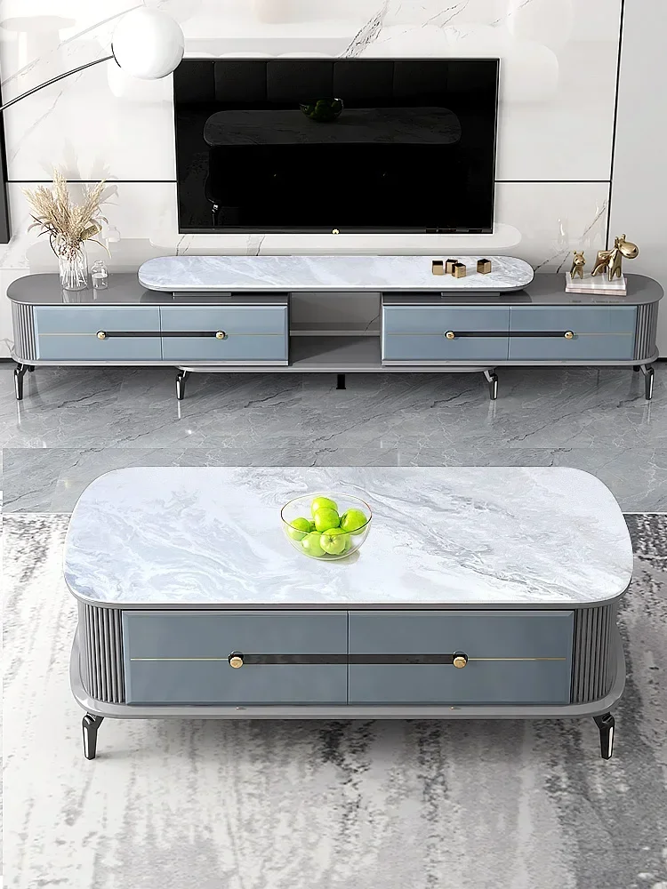 Light luxury rock panel coffee table TV cabinet combination simple modern 2023 new telescopic living room home TV cabinet