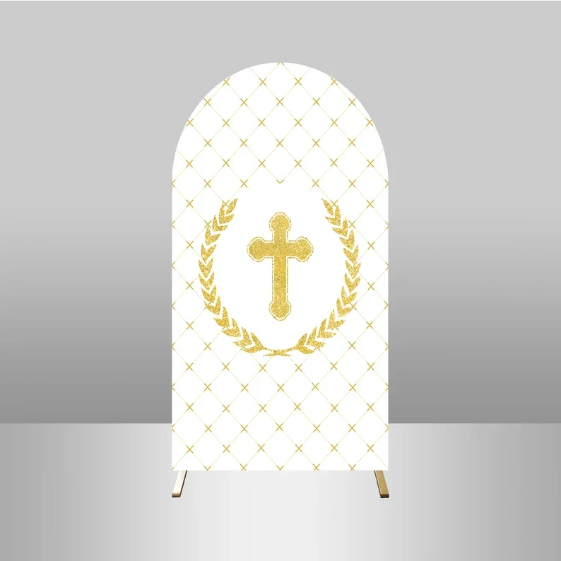 Mehofond Mi Bautizo 2-Sided Arch Cover Backdrop God Bless First Holy Communion Baprtism Boy Angel Cross Pigeon Decor Photozone