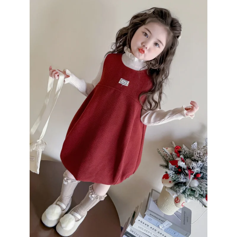 

Girls' Vest Dress Set2025Autumn Dress Sweet Puffy Princess Dress Baby Fashionable Stylish Flower Bud Dress