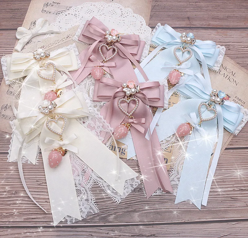 

1 Pair Ornate Big Sweet Cute Strawberry Hair Clips for Women Pearl Love Bow Pendant Lace Lush Jirai Hairpins y2k Accessories